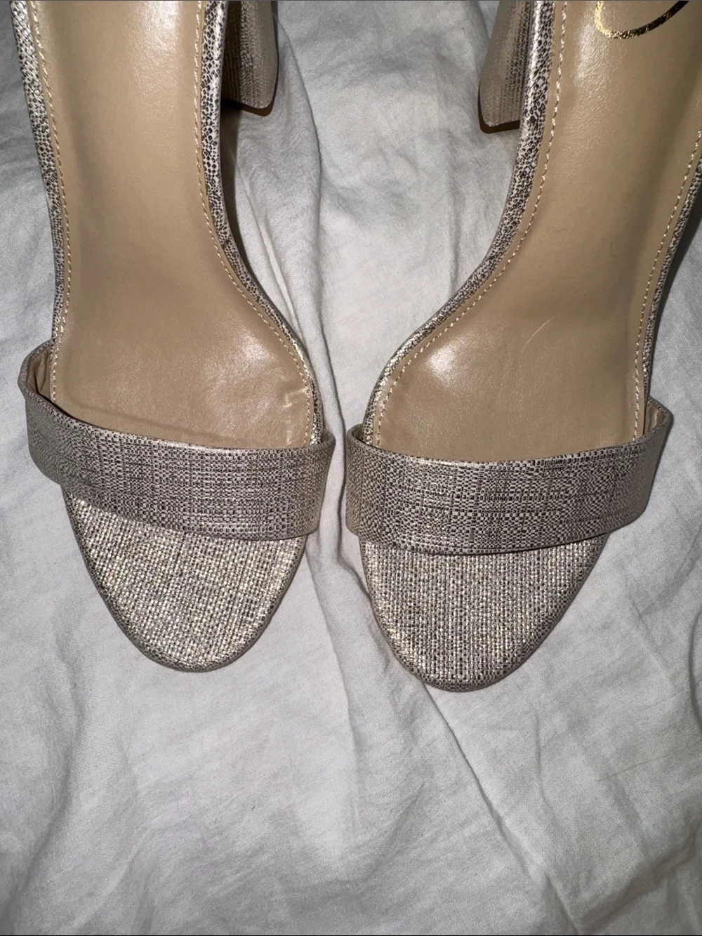 NWOT Sam Edelman Block Heel Open Toe Sandals Heels Size 9.5 Champagne